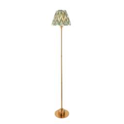 Burley Rechargeable Brushed Aged Brass Plate Floor Lamp with Cotswold Green Fabric Zigzag Shade 25cm Integrated LED