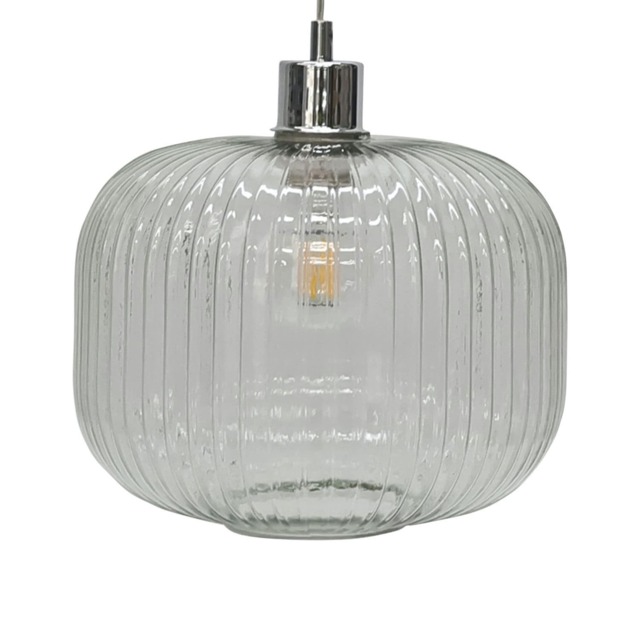 Batley Large - Clear Ribbed Glass Easy Fit Pendant Shade Clear Medium 1