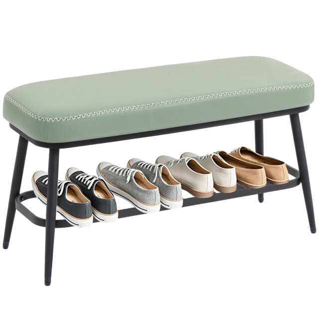 HOMCOM Shoe Bench, PU Leather Shoe Storage Bench for Entryway, Green Green Green