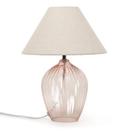 ValueLights Olivet Pink Glass Table Lamps with Fabric Taper Shade & Bulb Pink