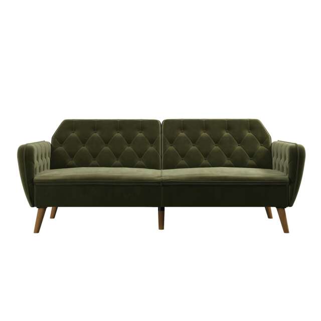 Tallulah Sofa Bed with Memory Foam in Velvet Green Green GREEN Three Seater