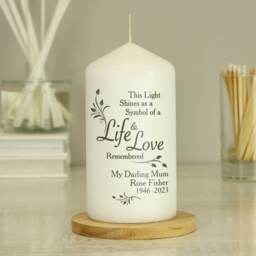 Personalised Life & Love Pillar Candle White