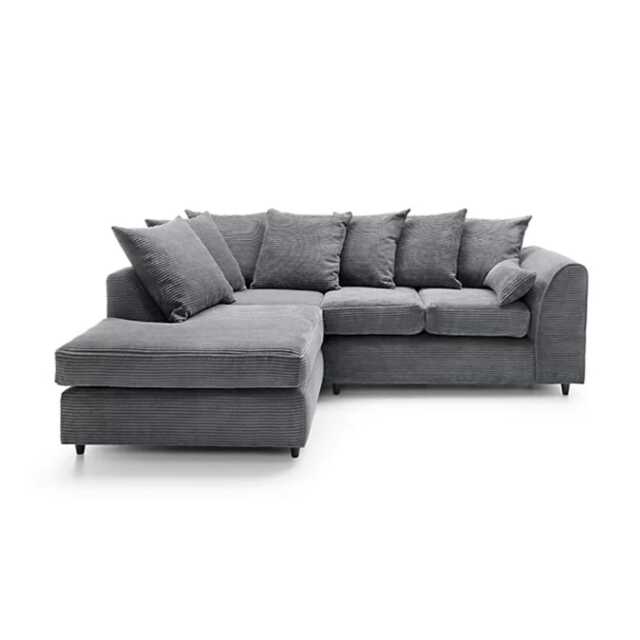 Rivoli L Shape Corner Sofa in Jumbo Cord - Left Hand Facing Chaise Grey Five Plus Seater