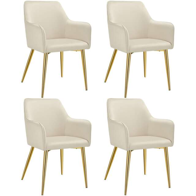 Dining Chair Avane - velvet look, padded armchair, high backrest and high armrests Cream beige 4
