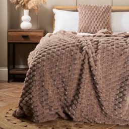 BHS Honeycomb Faux Fur Throw Brown Beige One Size 1