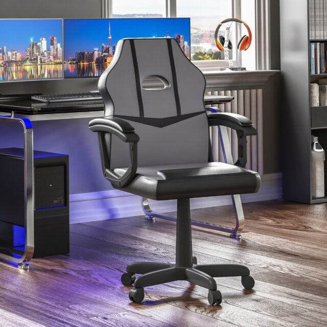 Vida Designs Comet Racing Gaming Office Chair Computer Desk Table Chair, Grey & Black