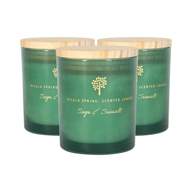Nicola Spring Soy Wax Scented Candles - 130g - Sage & Seasalt - Pack of 3 Green Green
