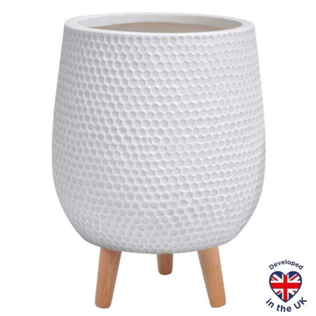 Honeycomb Style White Planter with Legs, Round Indoor Plant Pot Stand for Indoor Plants by Idealist Lite D30 H43 cm, 19L