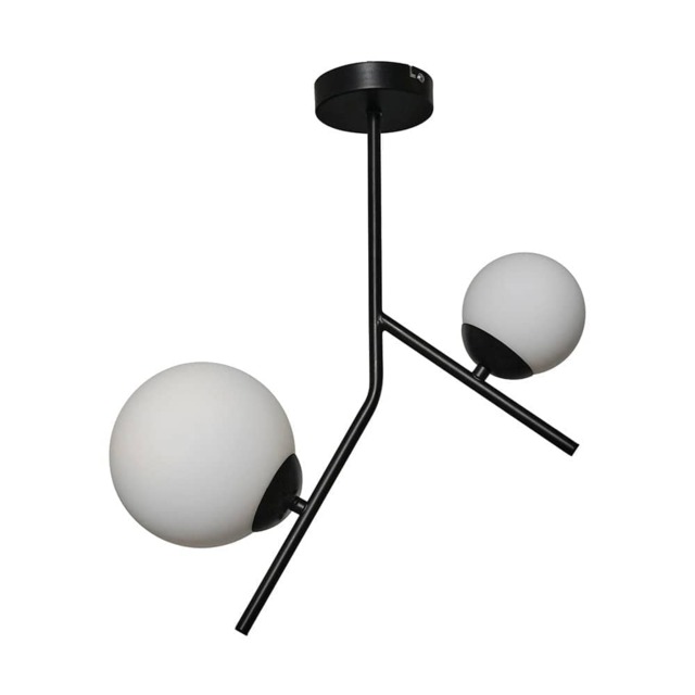 ValueLights Beauworth 2 Way Hanging Bar Matte Black and Glass Globe Shade Ceiling Light Fitting