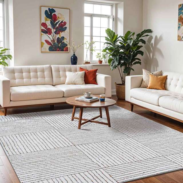 LIVABLISS Galey Alix Architect-Modern Graphic High Pile Rug 160 x 213 cm Ivory Brown