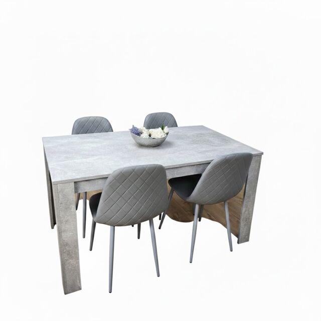 Wooden Rectangle Dining Table Set - Dining Table with Set of 4 Grey Chairs - Dining Room Furniture