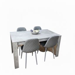 Wooden Rectangle Dining Table Set - Dining Table with Set of 4 Grey Chairs - Dining Room Furniture