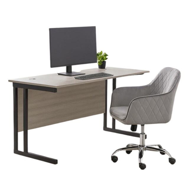Grey Office Desk with Grey Velvet Chair Wooden Room Furniture