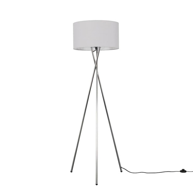 ValueLights Camden Chrome Tripod Floor Lamp Grey Shade and Bulb