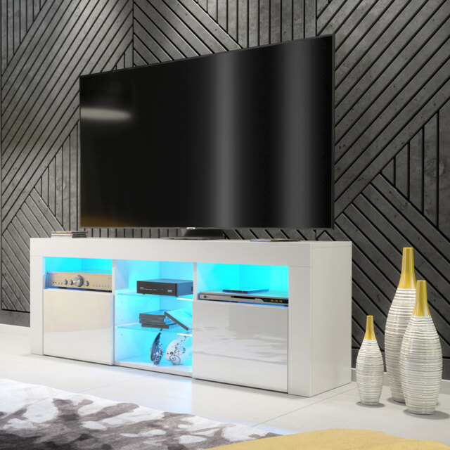 TV Unit TV Stand Cabinet Sideboard Media Cabinet Storage White High Gloss Doors Free LED Living Room Furniture 145cm