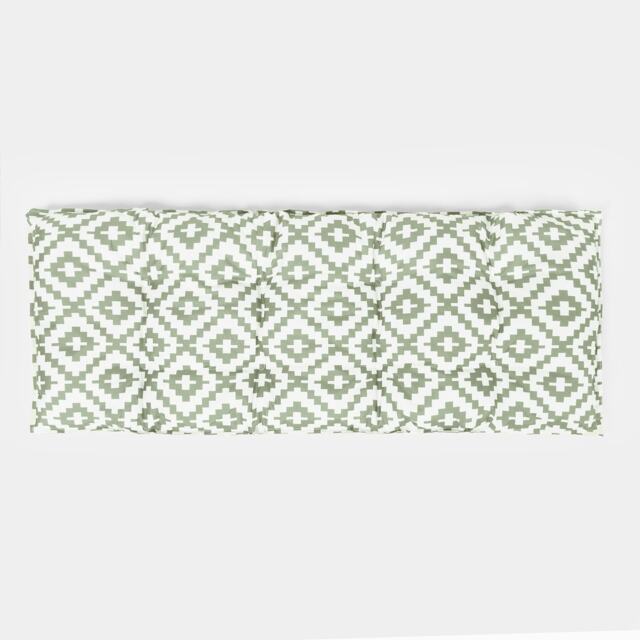 OHS 2 Seater Geometric Print Waterproof Garden Outdoor Patio Deck Soft Plush Comfy Long Bench Cushion Filled Seat Pad Green Sage 2 Seater 1