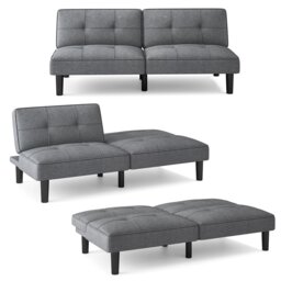COSTWAY 3 Seater Convertible Sofa Bed Modern Linen Fabric Upholstered Futon