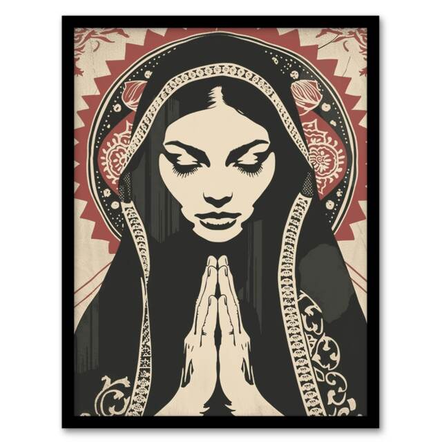 Woman in Prayer Peace Islam Muslim Black Framed Wall Art Print A4