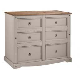 Mercers Furniture Corona Grey Painted Wax 6 Drawer Large Wide Chest of Drawers Solid Wood Pine with Mexican Styling Wooden