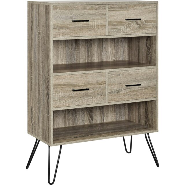 Landon Bookcase with 4 Drawers Grey Oak Look Grey GREY OAK