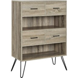 Landon Bookcase with 4 Drawers Grey Oak Look Grey GREY OAK