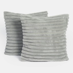 OHS 2 x Faux Fur Matte Velvet Fleece Thick Ribbed Cushion Covers, 45x45cm - Grey