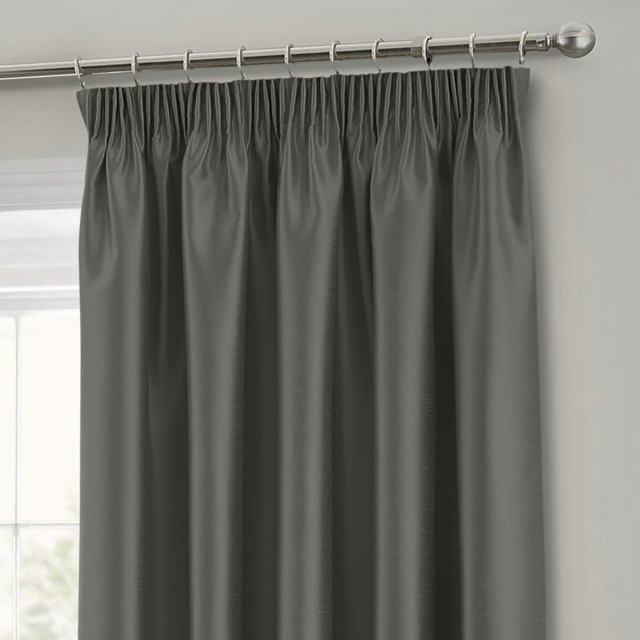 Intimates Faux Silk Pencil Pleat Curtains - 117cm x 137cm Grey Charcoal