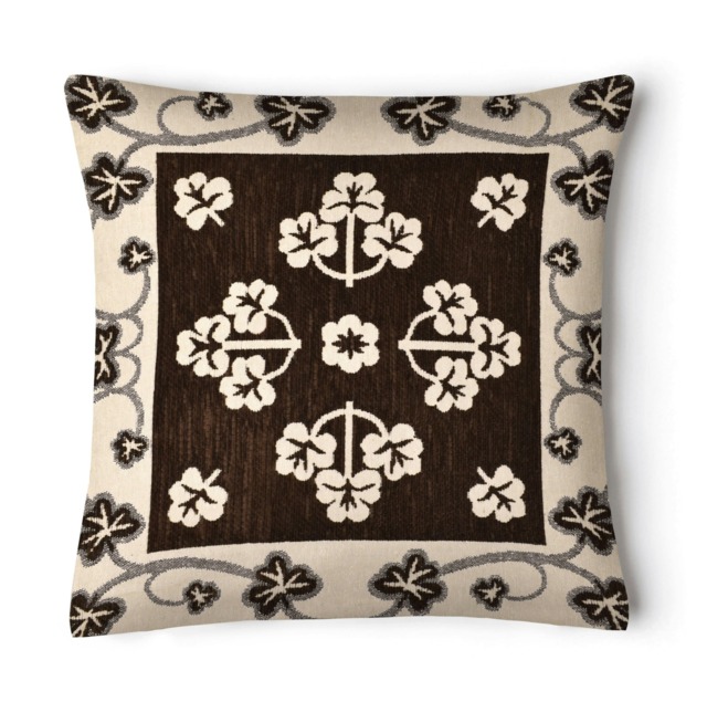 Chenille Floral Woven Detail Cushion - 43cm x 43cm Brown