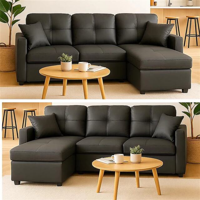 Milano 3 Seater L Shape Pullout Sofa Bed with Deep Storage Compartment & Reversible Chaise Black 1