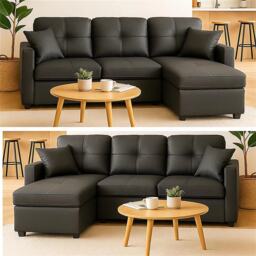 Milano 3 Seater L Shape Pullout Sofa Bed with Deep Storage Compartment & Reversible Chaise Black 1