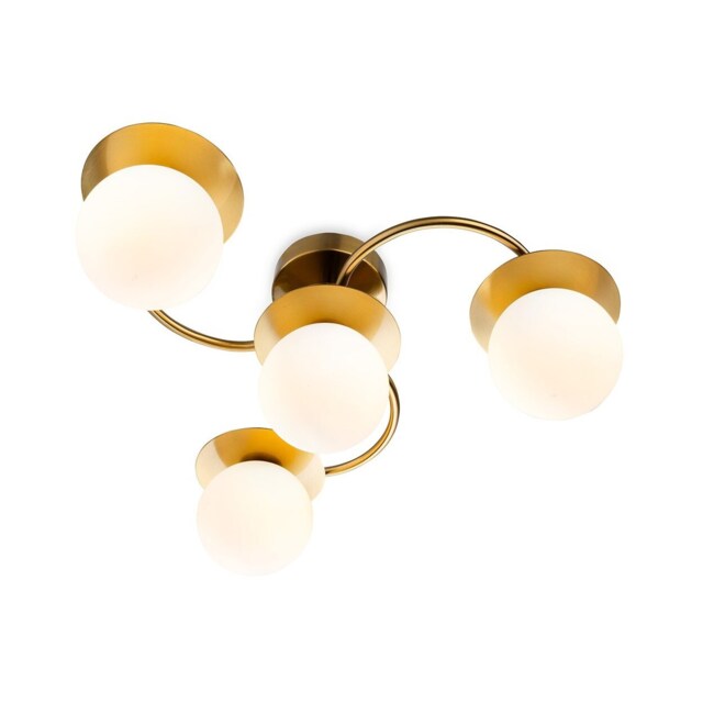 Jules 4 Light Flush Ceiling Fitting Brushed Brass with Opal White Glass 4xG9