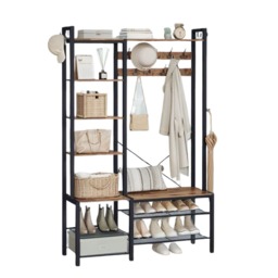 Entryway Hall Tree Coat Rack Stand With Shoe Storage and Shelves