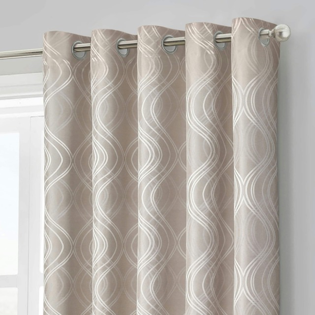 Velosso Clarissa Jacquard Ready Made Eyelet Curtains - 117cm x 137cm Cream Beige