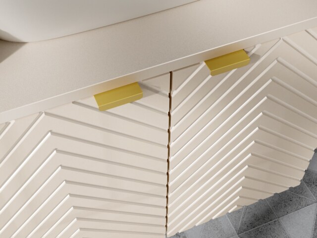 Wall Hung Bathroom Vanity Unit with Countertop Sink and Tall Cabinet Cashmere Beige Ribbed Fluted Cara