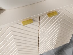 Wall Hung Bathroom Vanity Unit with Countertop Sink and Tall Cabinet Cashmere Beige Ribbed Fluted Cara