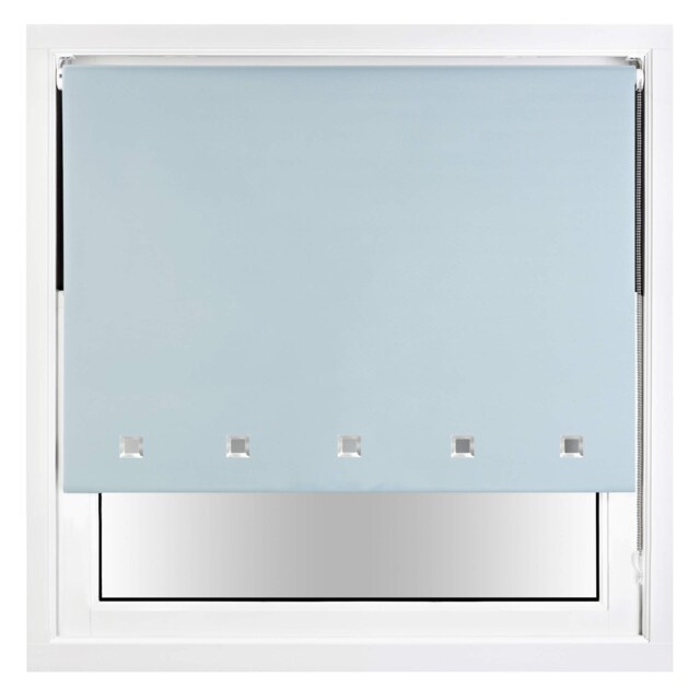 FURNISHED Blackout Roller Blind with Square Eyelets and Metal Fittings Easy Fit Window Shade Blue Duck Egg Blue (W) 140cm x (L) 165cm