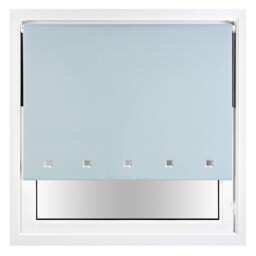 FURNISHED Blackout Roller Blind with Square Eyelets and Metal Fittings Easy Fit Window Shade Blue Duck Egg Blue (W) 140cm x (L) 165cm