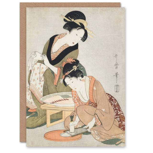 Utamaro Kitagawa Japanese Art Card Women Preparing Sashimi