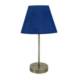 Antique Brass Stick Table Lamp with Navy Blue Fabric Shade