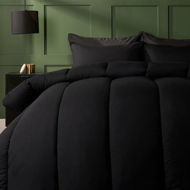 OHS Soft Coverless 10.5 TOG Duvet Set Pillowcase Quilted Cover Black Double