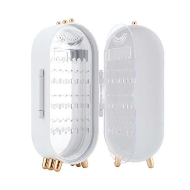 Living and Home Dustproof 4-Tier Jewelry Earring Necklace Storage Display Box with Mirror - White