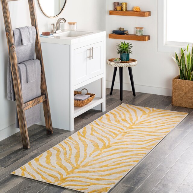 LIVABLISS City-Animal Print Boho Zebra Pattern Rug 80 x 220 cm Yellow Beige Taupe