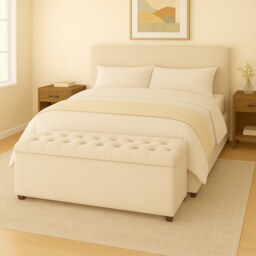 90cm Chesterfield Plush Velvet Cream Upholstered Storage Ottoman Bench - Deep Tufted Lid & Wooden Leg