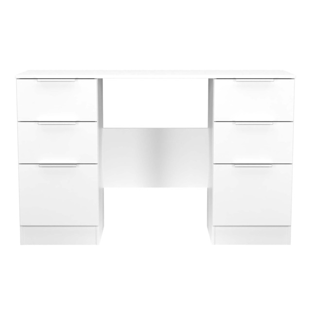 Dover 6 Drawer Kneehole Desk in White Matt & White (Ready Assembled) White White Matt & White