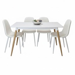 Modern Rectangle White Dining Table Set With 4 White Chairs Dining Room Furniture