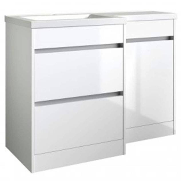 Bathroom Left Handed 2-Drawer Combination Unit with L Shape Basin 1100mm Wide - White - (Urban) - Brassware Not Included White White 1