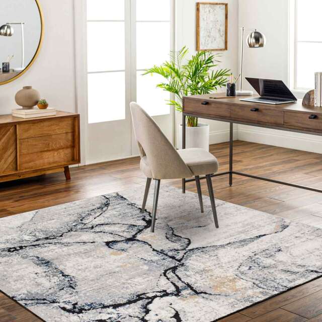 LIVABLISS Jolie-Abstract Modern Marble Square Rug 200 x 200 cm Grey Blue Ivory Brown