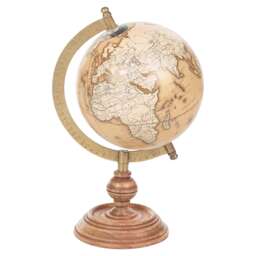 World Globe On Wood & Metal Stand Desk Vintage Style Educational Green Copper 45cm