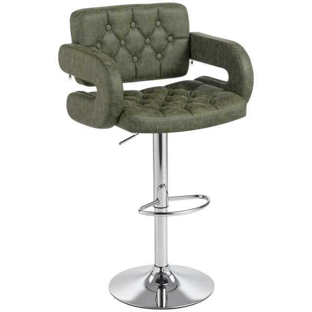 HOMCOM Adjustable Height Barstool Steel Pole PU Leather, Green Green Green