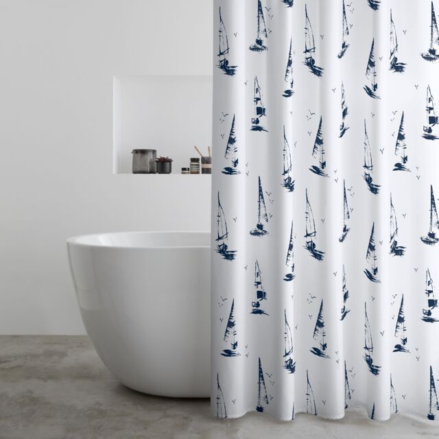 Catherine Lansfield Salcombe Boats Shower Curtain Panel White One Size